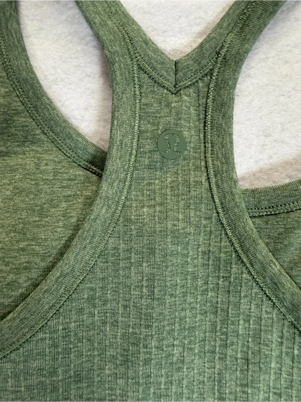 Lululemon Ebb to Street Tank Heathered Fuel Green Sage Olive Ribbed Size 10 / L